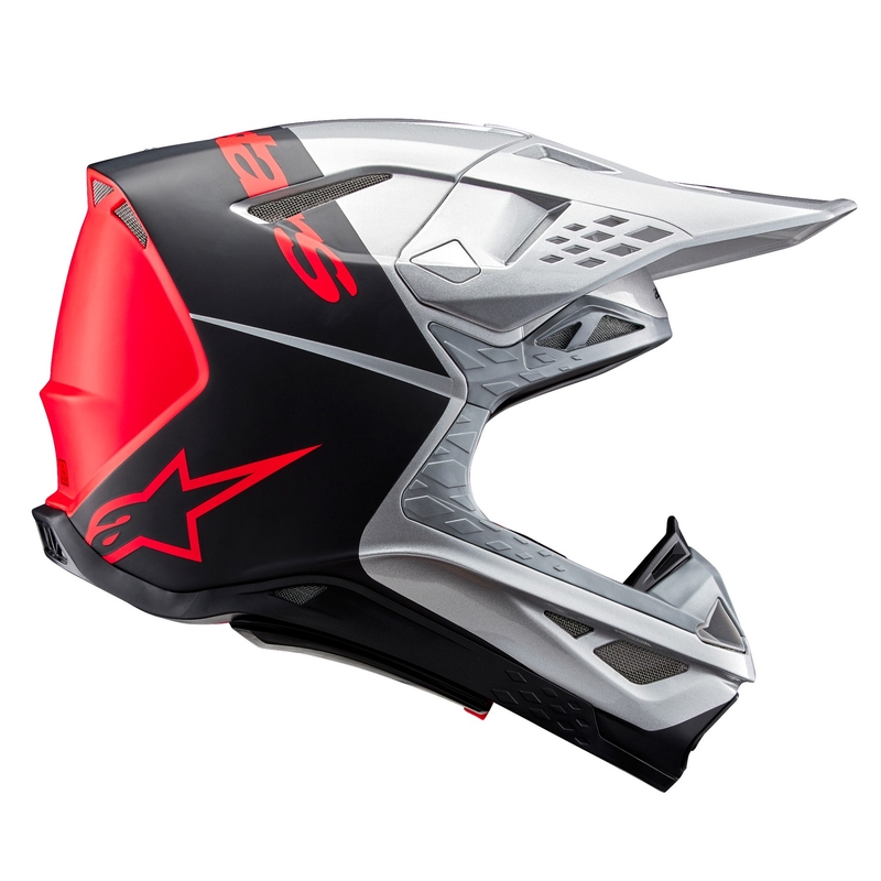 Alpinestars Supertech S-M10 Flood мотокрос каска матова сребристо-черно-оранжева флуо