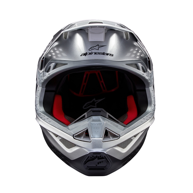 Alpinestars Supertech S-M10 Flood мотокрос каска матова сребристо-черно-оранжева флуо