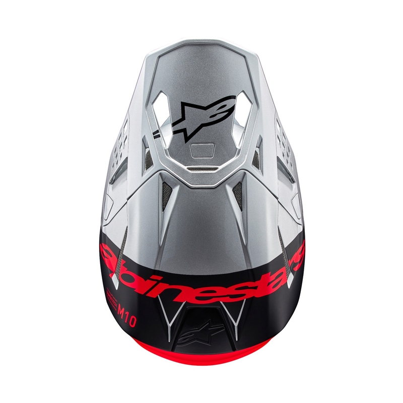 Alpinestars Supertech S-M10 Flood мотокрос каска матова сребристо-черно-оранжева флуо