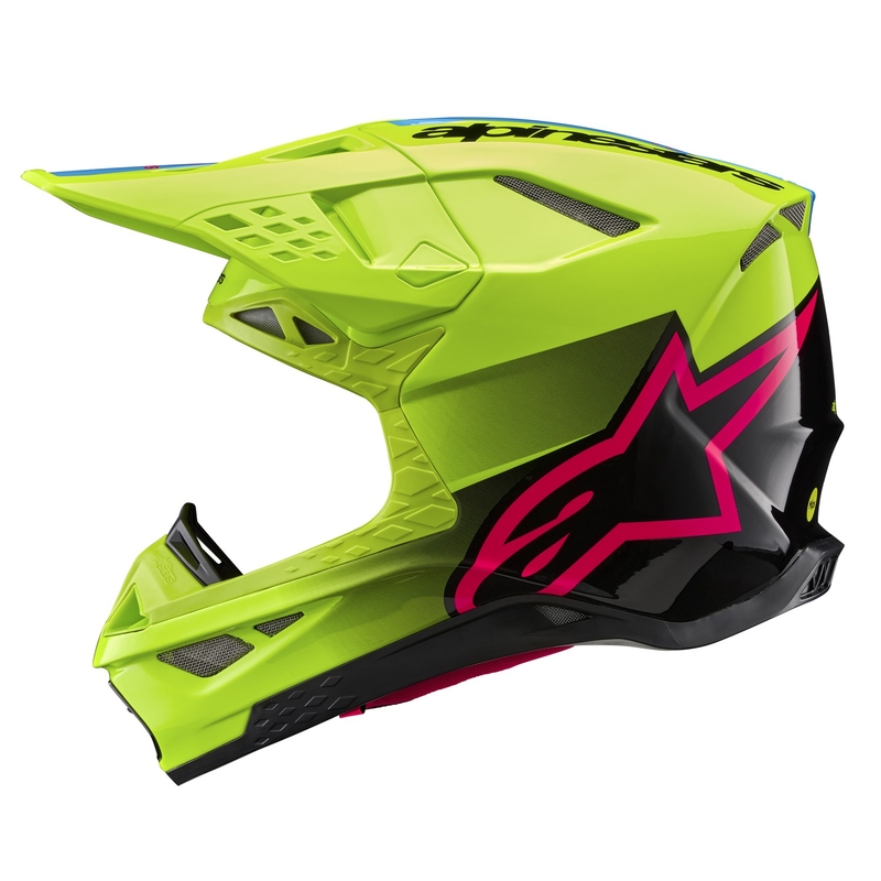 Alpinestars Supertech S-M10 Unite флуорово жълто-черно-розова мотокрос каска