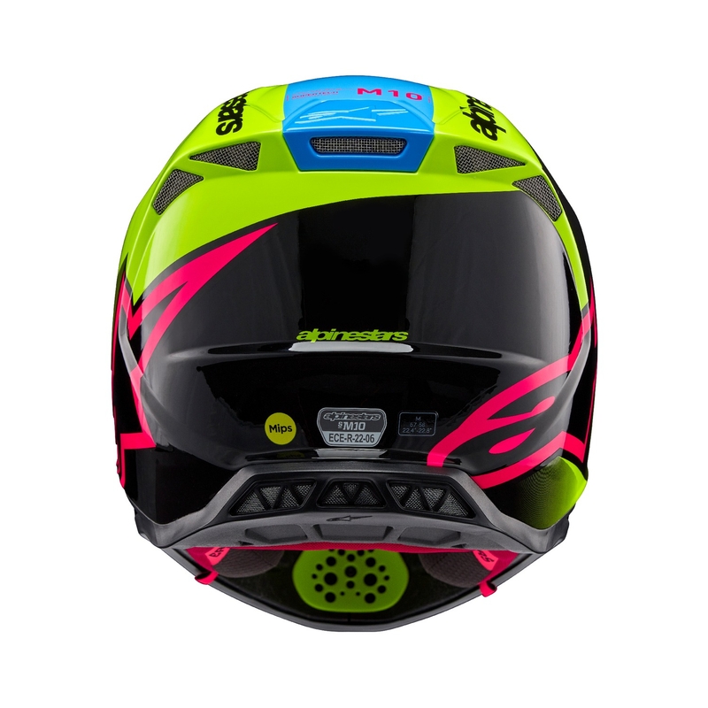 Alpinestars Supertech S-M10 Unite флуорово жълто-черно-розова мотокрос каска