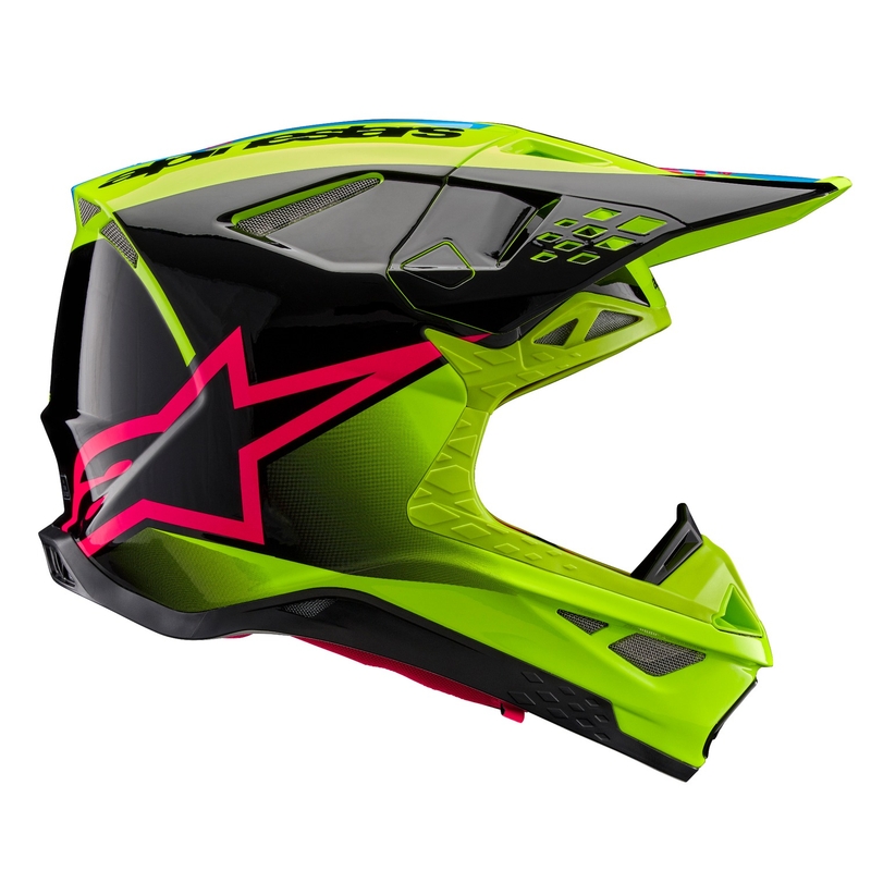 Alpinestars Supertech S-M10 Unite флуорово жълто-черно-розова мотокрос каска
