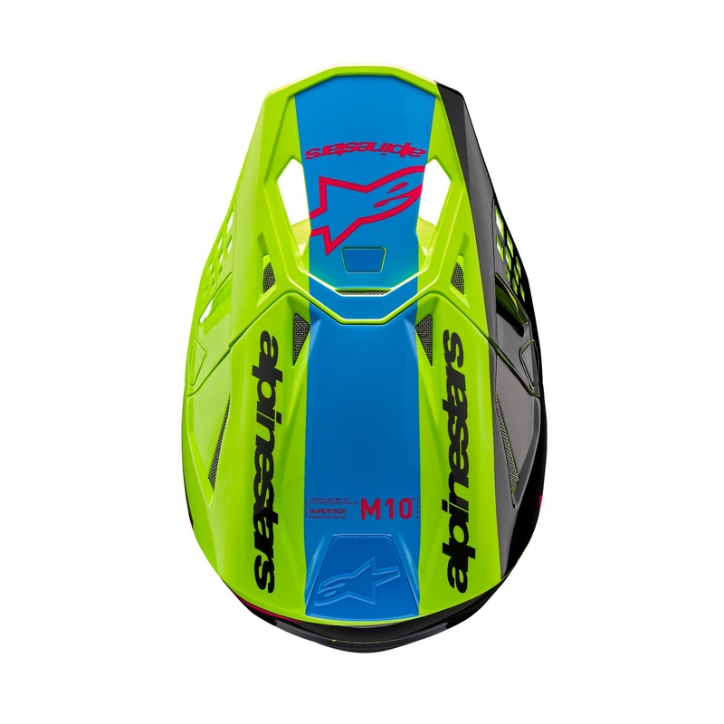 Alpinestars Supertech S-M10 Unite флуорово жълто-черно-розова мотокрос каска