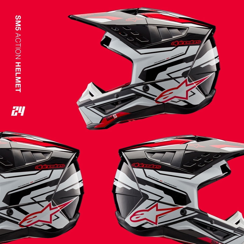 Alpinestars S-M5 Action 2 Black-White-Fluo Red Мотокрос каска