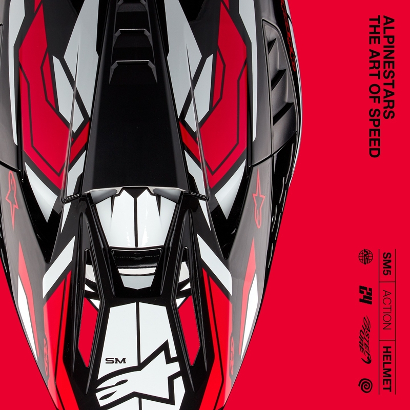 Alpinestars S-M5 Action 2 Black-White-Fluo Red Мотокрос каска