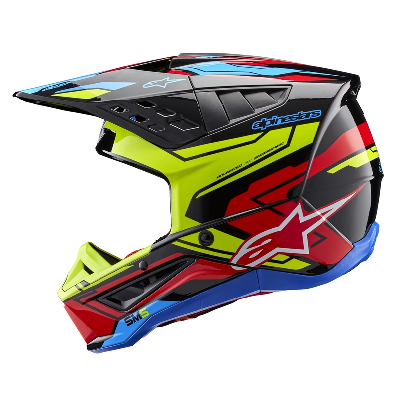 Alpinestars S-M5 Action 2 флуорово жълто-флуорово червено мотокрос каска