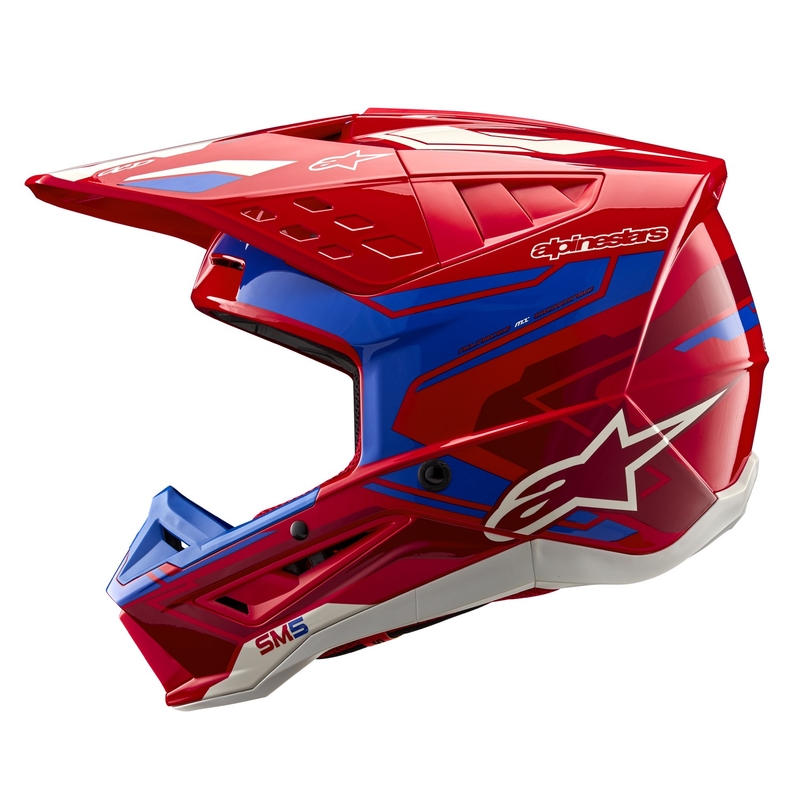 Alpinestars S-M5 Action 2 флуорово червено-синя мотокрос каска