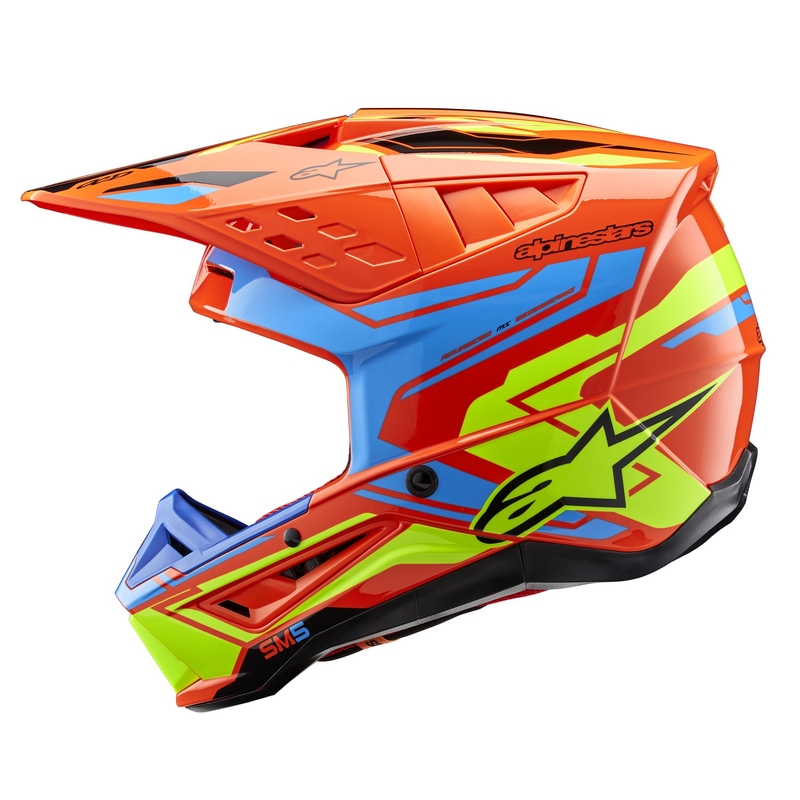 Alpinestars S-M5 Action 2 флуоро-оранжево-светло синьо-флуоро-жълто мотокрос каска
