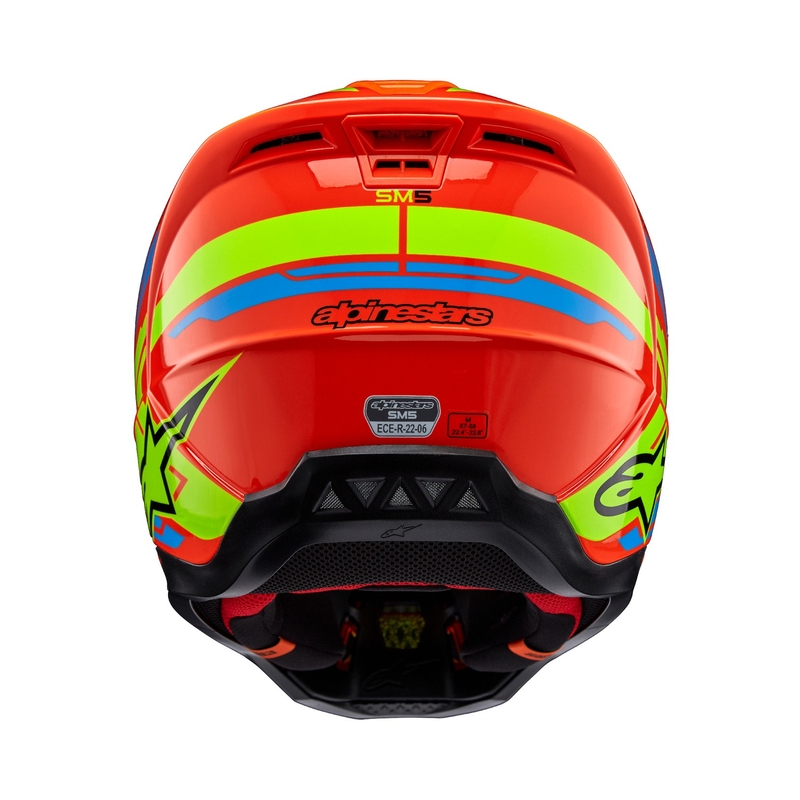 Alpinestars S-M5 Action 2 флуоро-оранжево-светло синьо-флуоро-жълто мотокрос каска