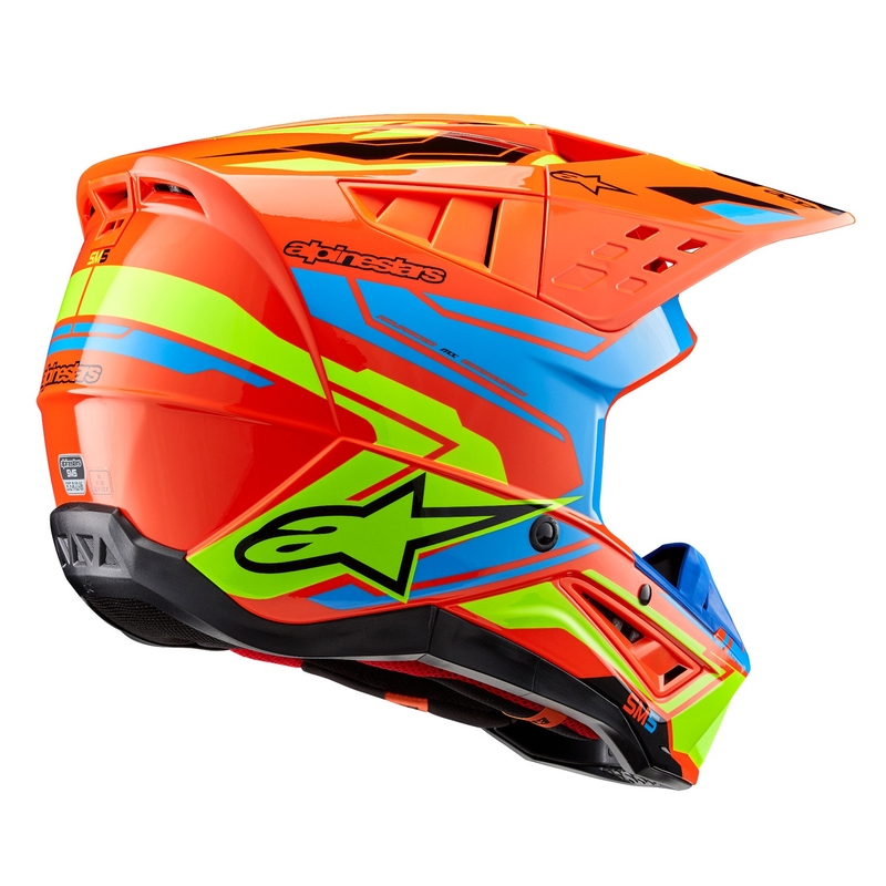 Alpinestars S-M5 Action 2 флуоро-оранжево-светло синьо-флуоро-жълто мотокрос каска
