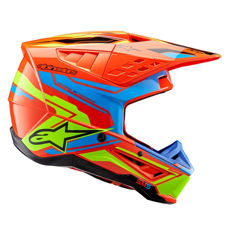 Alpinestars S-M5 Action 2 флуоро-оранжево-светло синьо-флуоро-жълто мотокрос каска