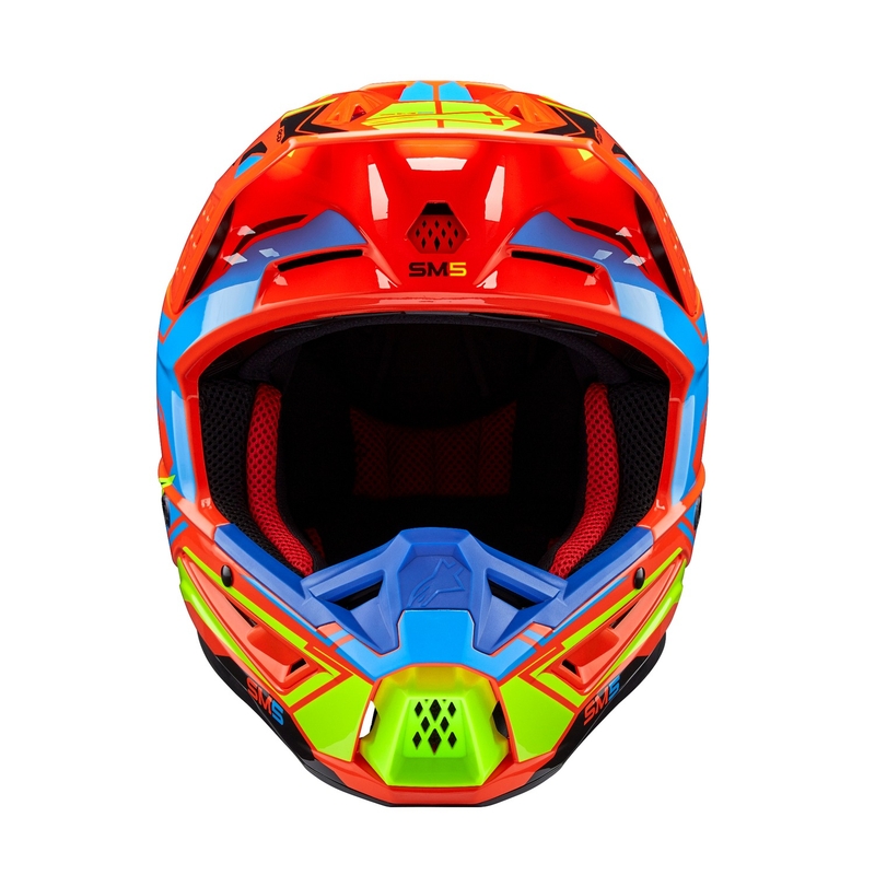 Alpinestars S-M5 Action 2 флуоро-оранжево-светло синьо-флуоро-жълто мотокрос каска