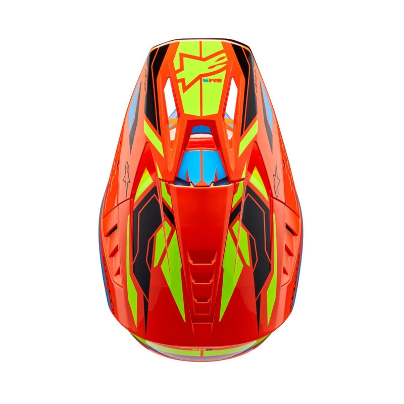 Alpinestars S-M5 Action 2 флуоро-оранжево-светло синьо-флуоро-жълто мотокрос каска