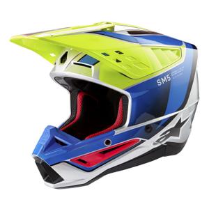 Мотокрос каска Alpinestars S-M5 Sail флуорово жълто-синьо-сребърна