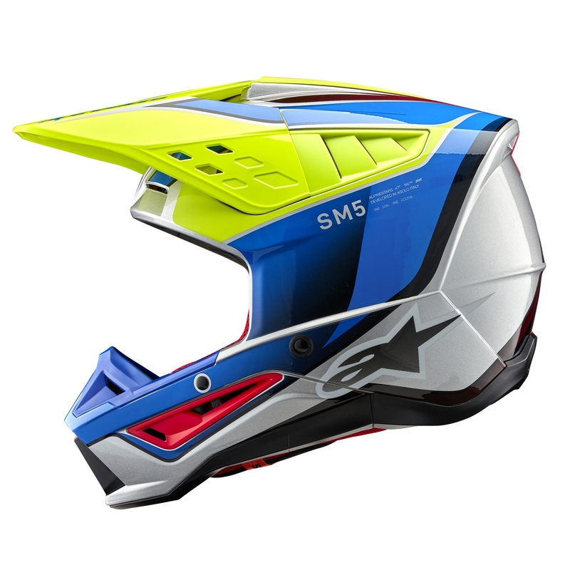 Мотокрос каска Alpinestars S-M5 Sail флуорово жълто-синьо-сребърна