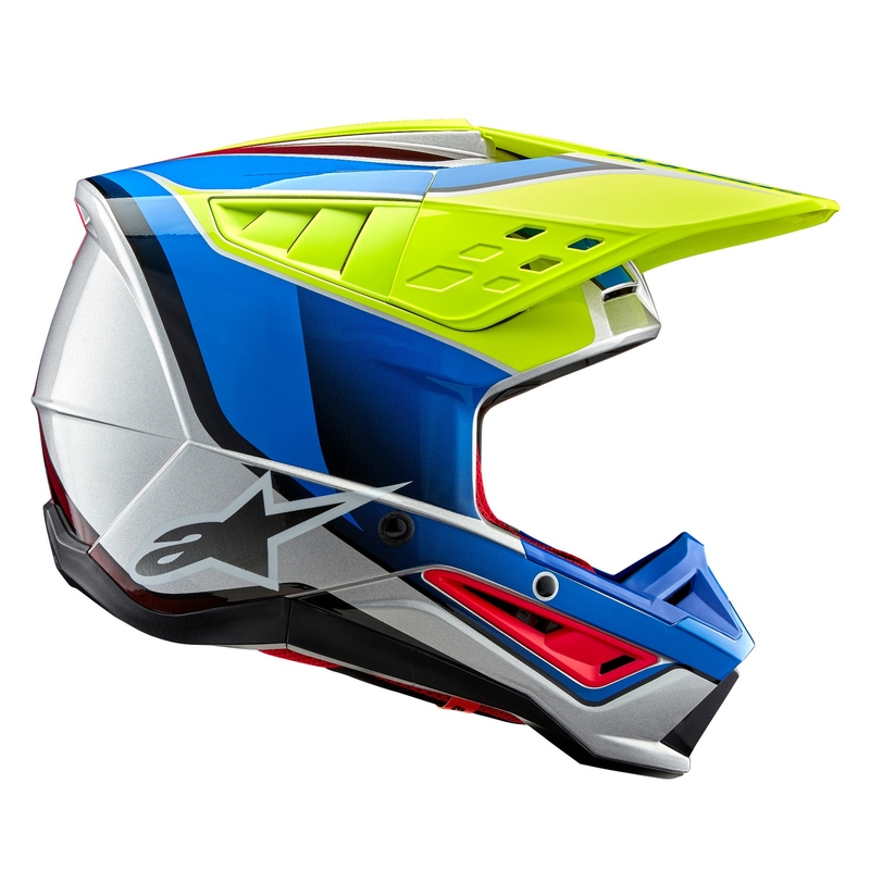 Мотокрос каска Alpinestars S-M5 Sail флуорово жълто-синьо-сребърна