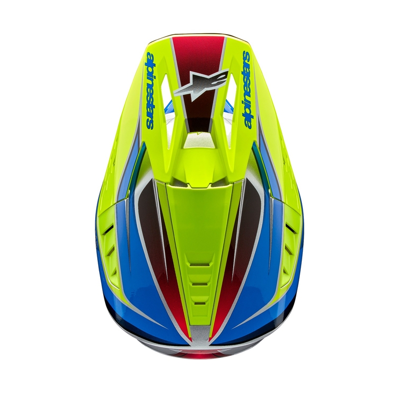 Мотокрос каска Alpinestars S-M5 Sail флуорово жълто-синьо-сребърна