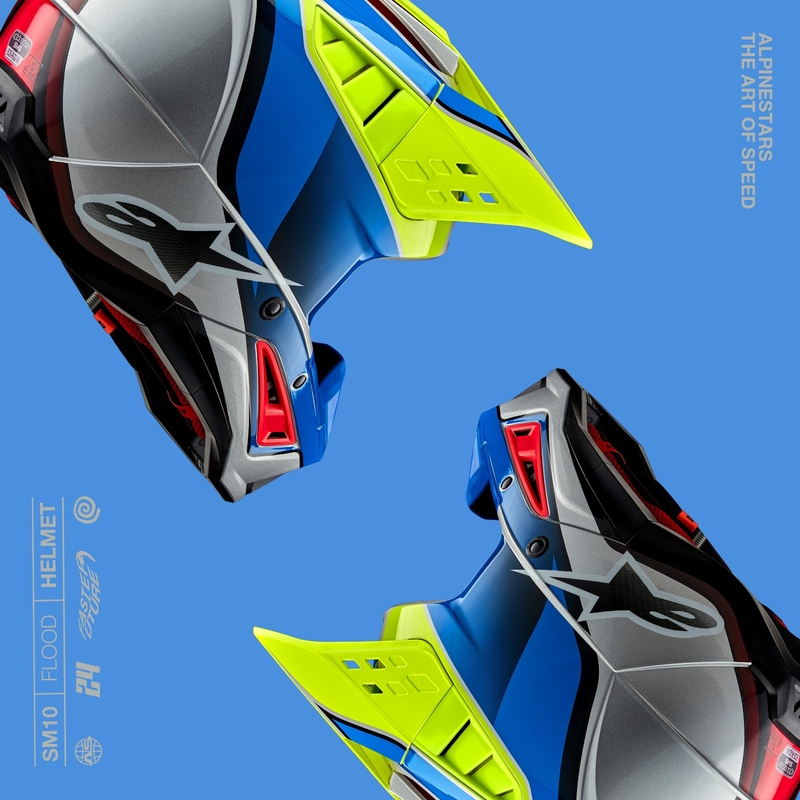 Мотокрос каска Alpinestars S-M5 Sail флуорово жълто-синьо-сребърна