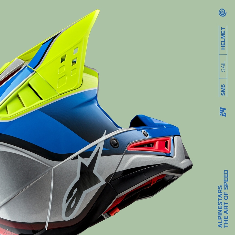 Мотокрос каска Alpinestars S-M5 Sail флуорово жълто-синьо-сребърна