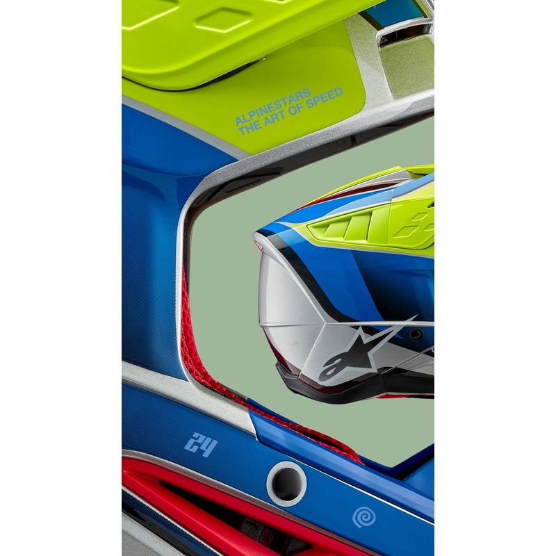 Мотокрос каска Alpinestars S-M5 Sail флуорово жълто-синьо-сребърна