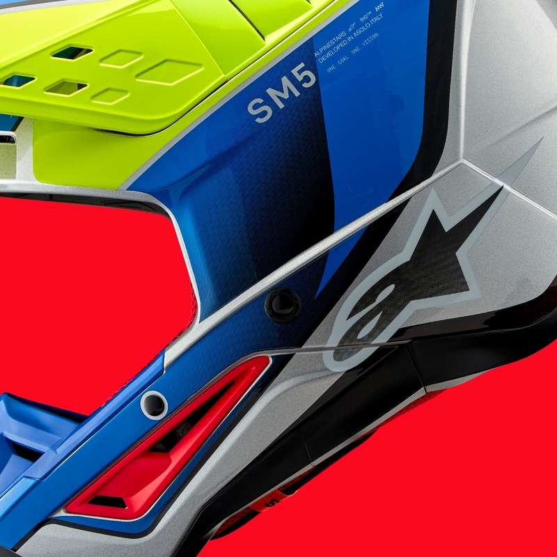 Мотокрос каска Alpinestars S-M5 Sail флуорово жълто-синьо-сребърна