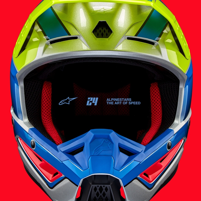 Мотокрос каска Alpinestars S-M5 Sail флуорово жълто-синьо-сребърна