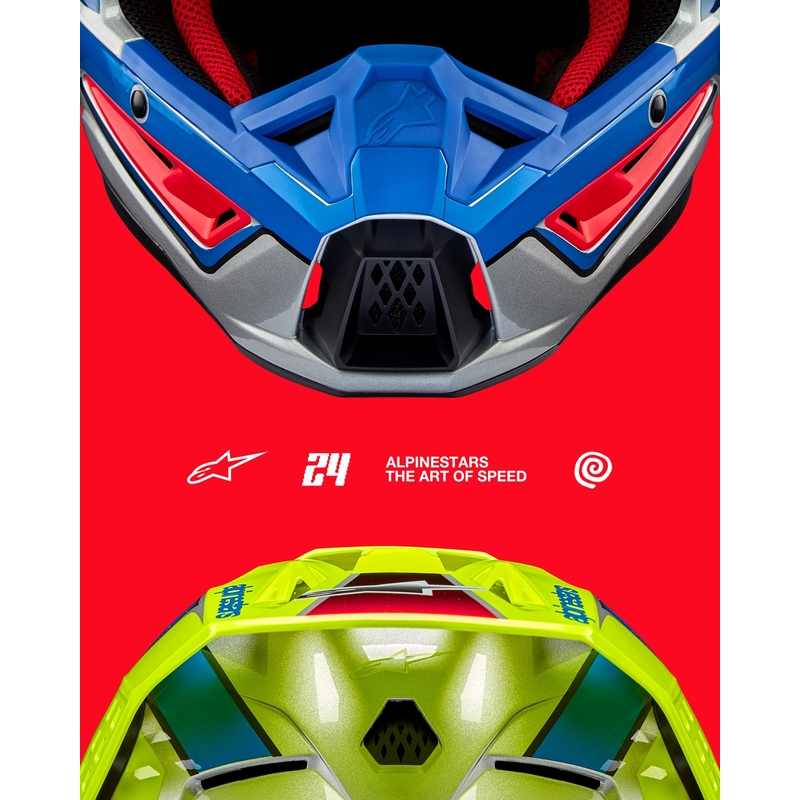 Мотокрос каска Alpinestars S-M5 Sail флуорово жълто-синьо-сребърна