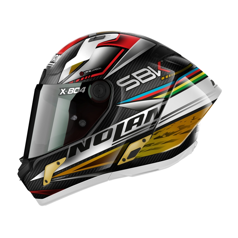 Nolan X-804 RS Ultra Carbon SBK интегрална мотоциклетна каска черно-червено-златна