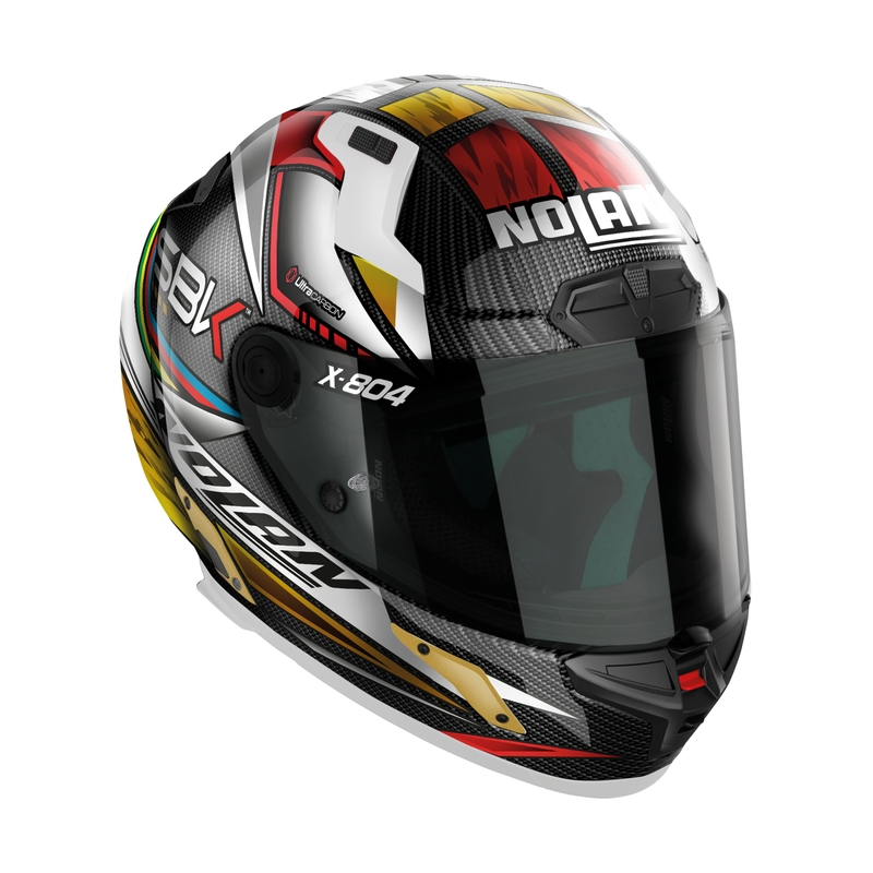 Nolan X-804 RS Ultra Carbon SBK интегрална мотоциклетна каска черно-червено-златна