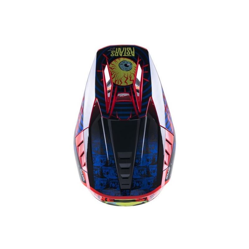 Alpinestars S-M5 Solar Flare Черно-синьо-флуо червено-флуо жълто Мотокрос каска разпродажба