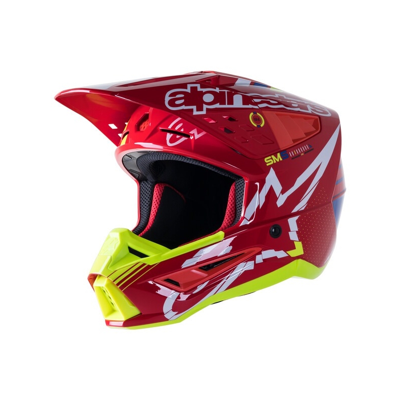 Alpinestars S-M5 Action червено-флуорово-жълто-бяло-синя мотокрос каска