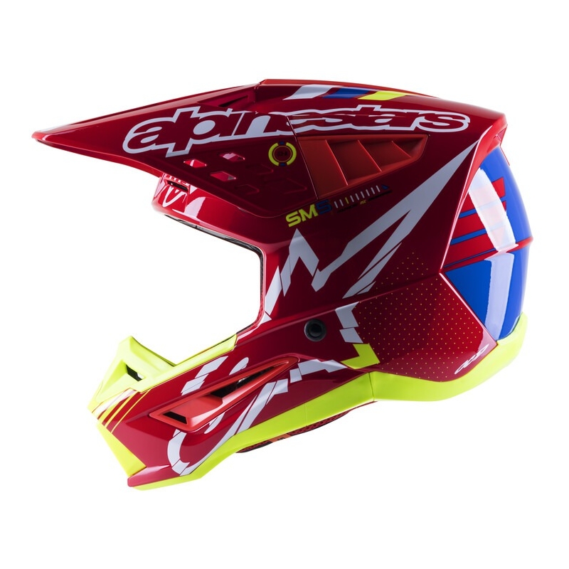 Alpinestars S-M5 Action червено-флуорово-жълто-бяло-синя мотокрос каска