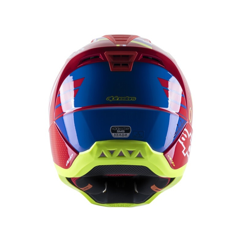 Alpinestars S-M5 Action червено-флуорово-жълто-бяло-синя мотокрос каска