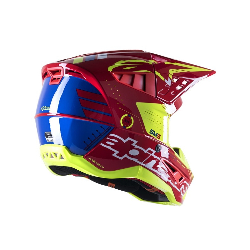 Alpinestars S-M5 Action червено-флуорово-жълто-бяло-синя мотокрос каска