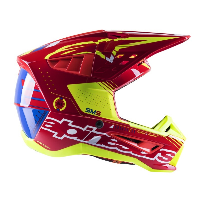 Alpinestars S-M5 Action червено-флуорово-жълто-бяло-синя мотокрос каска
