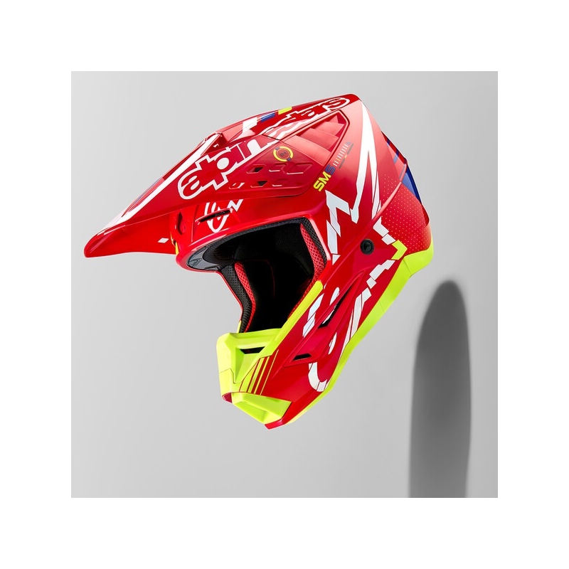 Alpinestars S-M5 Action червено-флуорово-жълто-бяло-синя мотокрос каска