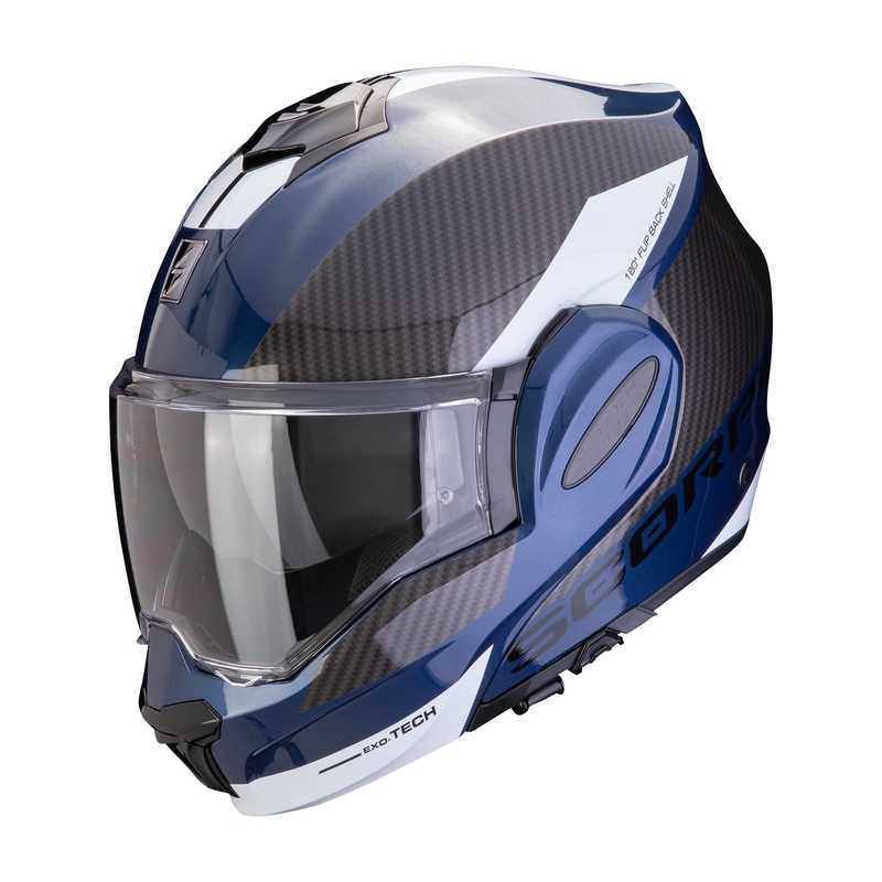 Сгъваема мотоциклетна каска Scorpion EXO-TECH EVO TEAM синьо-черно-бяло разпродажба