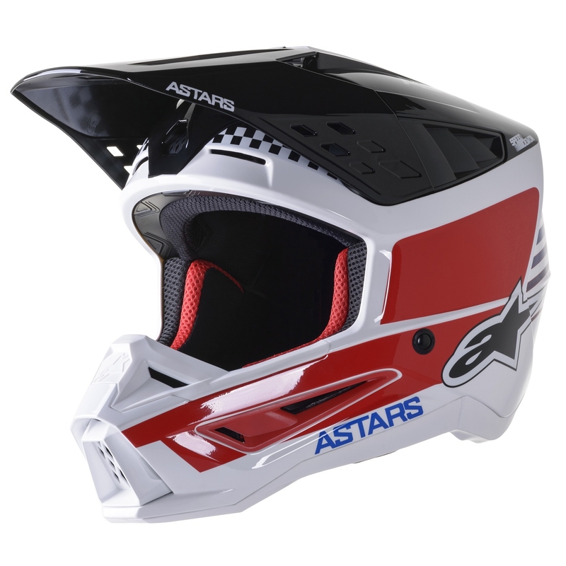 Motokrosová helma Alpinestars S-M5 Speed bílo-tmavě modro-červená lesklá