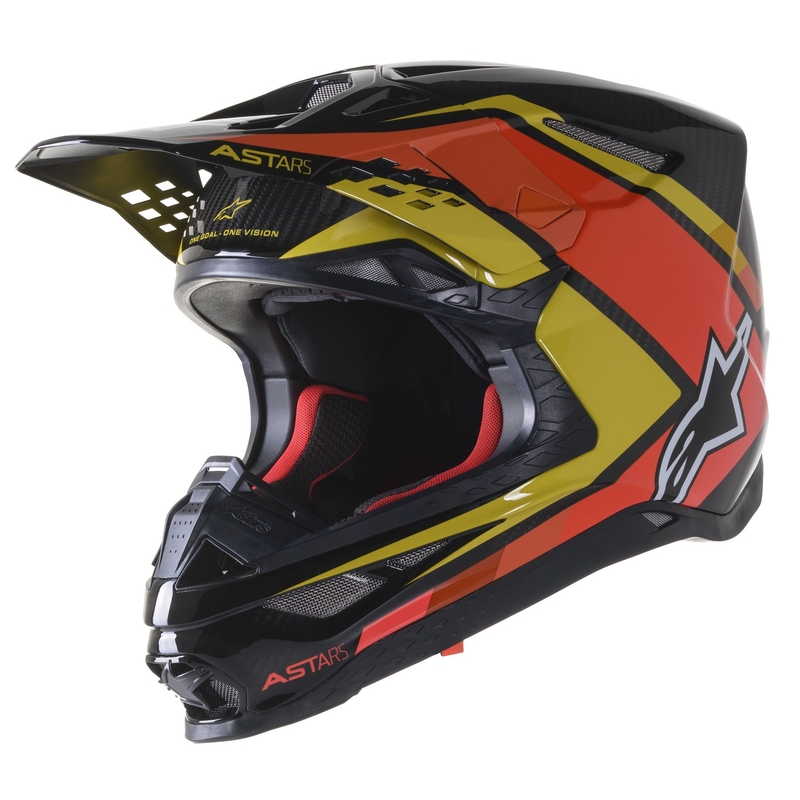 Motokrosová helma Alpinestars S-M10 Carbon Meta2 černo-žluto-oranžová lesklá
