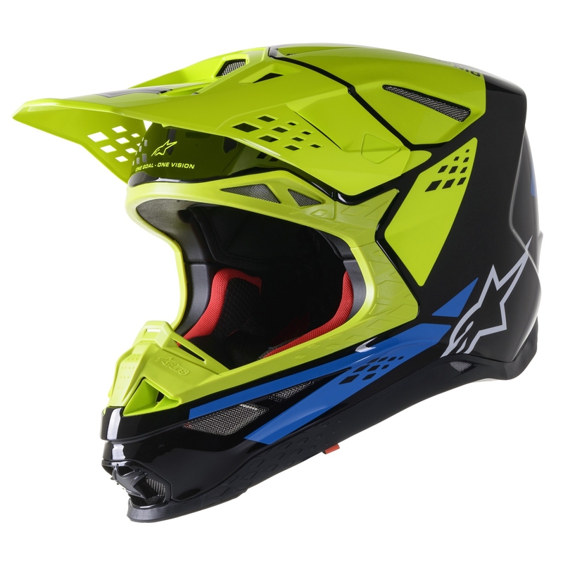 Motokrosová helma Alpinestars Supertech S-M8 Factory černo-fluo žluto-modrá lesklá
