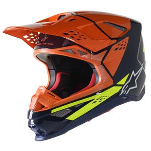 Alpinestars Supertech S-M8 Factory мотокрос каска тъмно синьо-оранжево-флуорово жълто гланцово