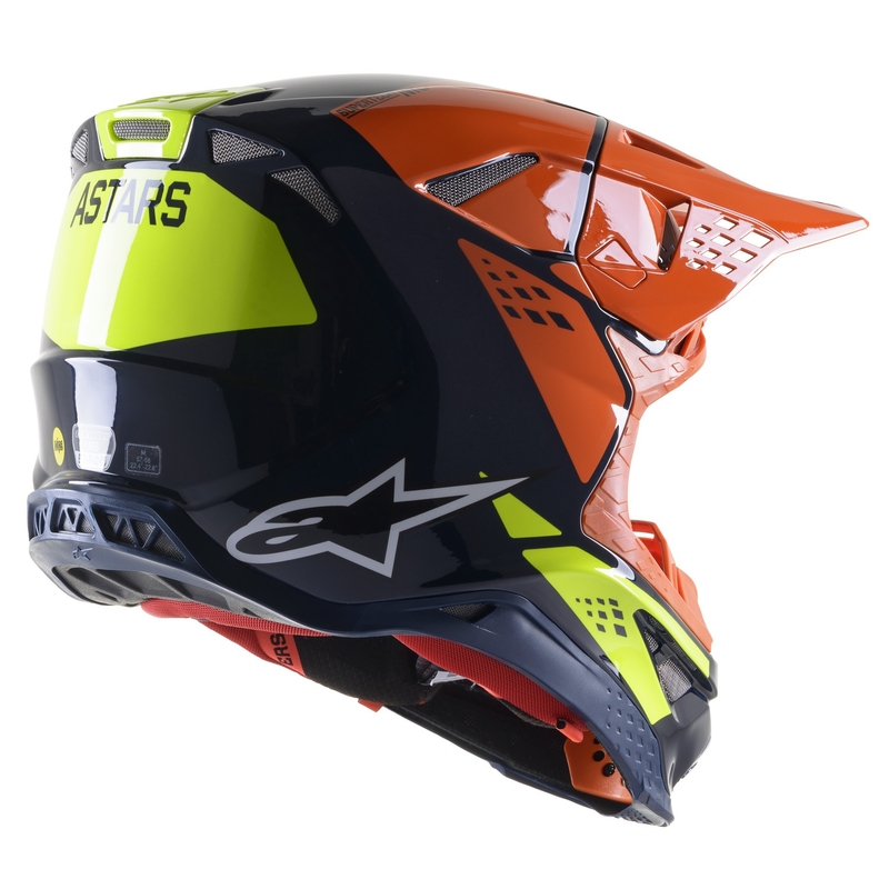 Alpinestars Supertech S-M8 Factory мотокрос каска тъмно синьо-оранжево-флуорово жълто гланцово