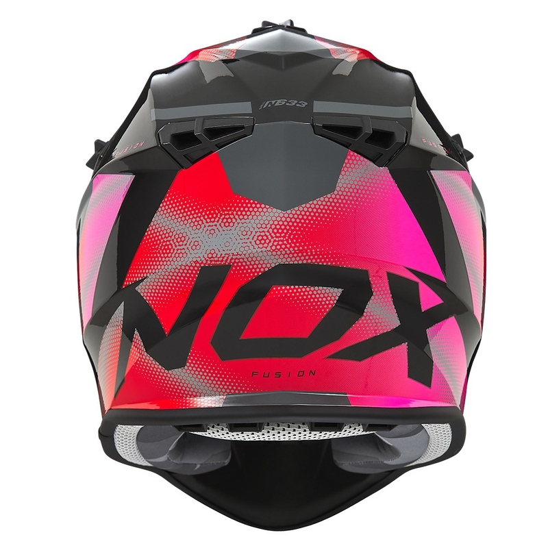 Dámská motokrosová helma NOX N633 fluo růžovo-červeno-šedá