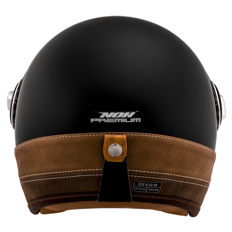 NOX PREMIUM Heritage отворена мотоциклетна каска, матово черна с кафява кожа