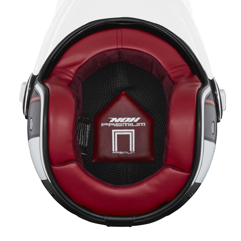 Отворена мотоциклетна каска NOX PREMIUM Heritage матова черно-червено-бяла