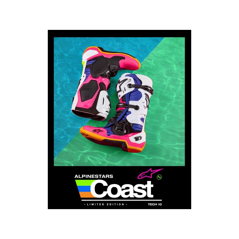 Alpinestars Tech 10 Limited Edition Coast White-Dark Blue-Pink-Fluo Yellow-Orange-Black Мотоциклетни ботуши