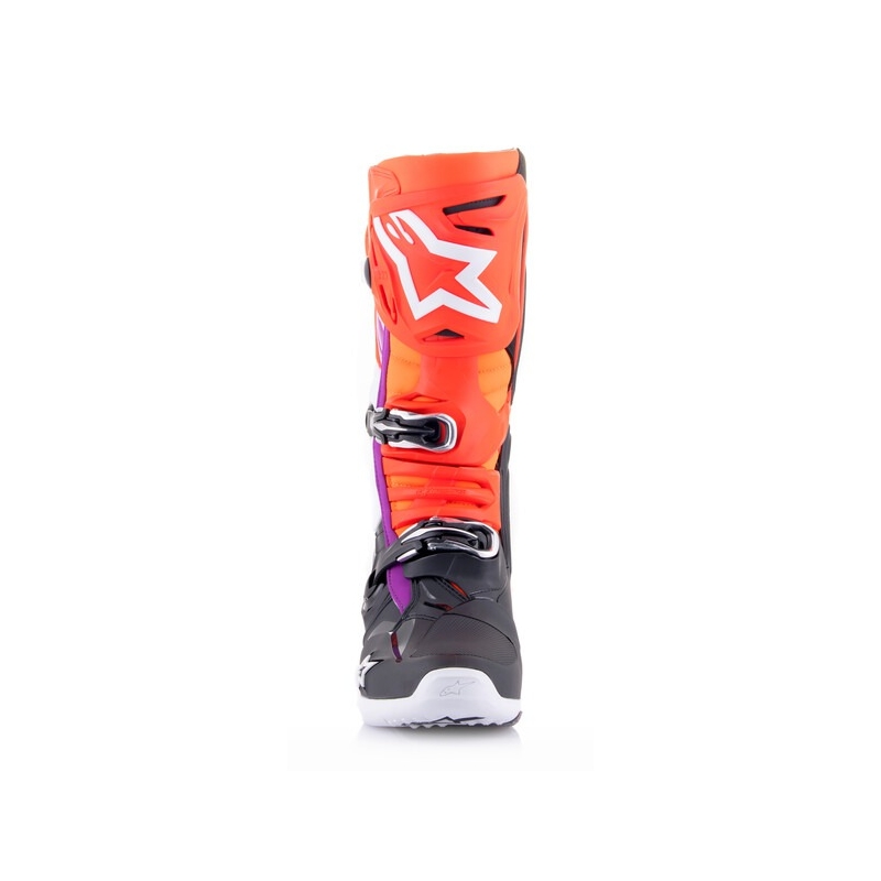 Alpinestars Tech 10 оранжево-жълто-лилаво-бяло-черни мотоциклетни ботуши