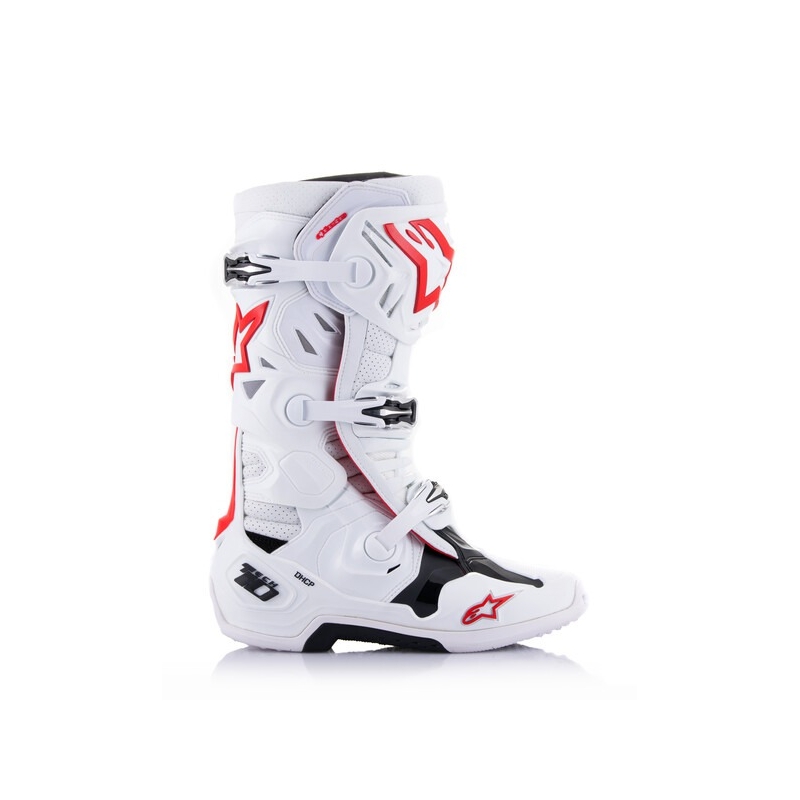 Alpinestars Tech 10 Supervented Мотоциклетни ботуши с перфорация в бяло, червено и черно