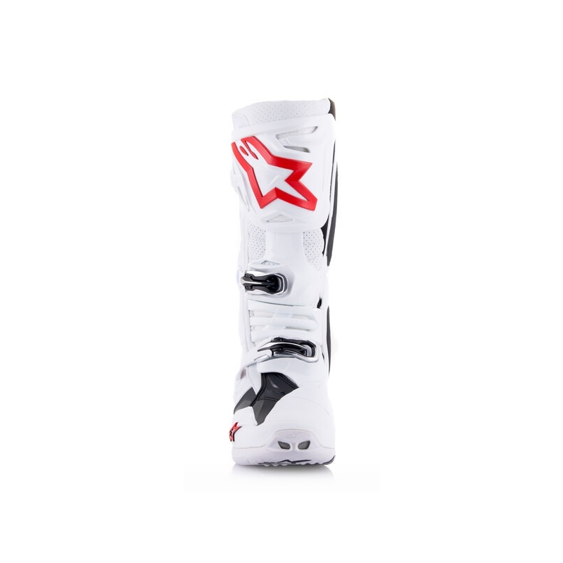 Alpinestars Tech 10 Supervented Мотоциклетни ботуши с перфорация в бяло, червено и черно
