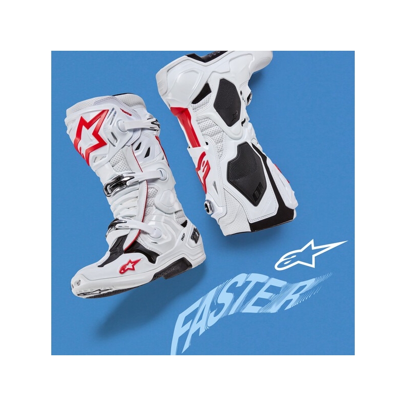 Alpinestars Tech 10 Supervented Мотоциклетни ботуши с перфорация в бяло, червено и черно